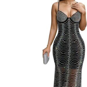 ✨ Stunning Black Rhinestone Maxi Gown ✨